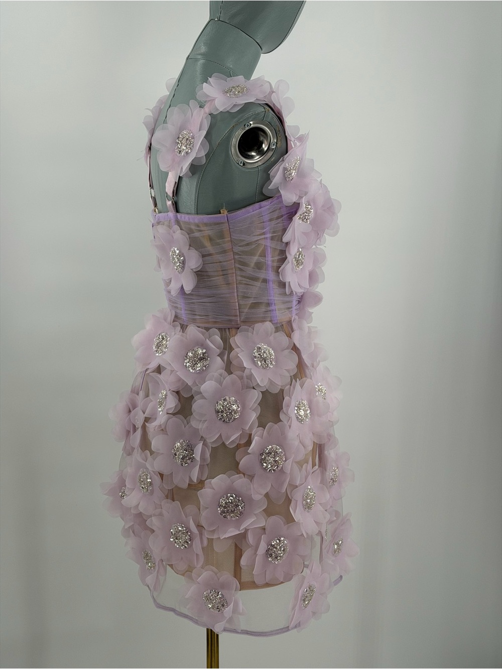 🆕 BRONX & BANCO 🧿 NWOT Rosalie Floral-Appliqué Mini Dress, Lavender, Sz XS US2 - Picture 9 of 16